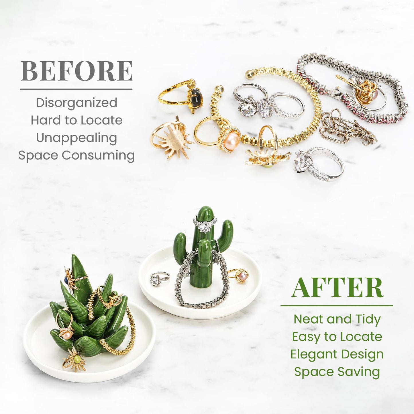 Elsjoy Set of 2 Aloe and Cactus Ring Holder Dish, Ceramic Plant Jewelry Dish Bracelet Earrings Necklace Organizer Tray, Decorative Succulent Trinket Dish for Wedding, Birthday Gifts, Home Decor