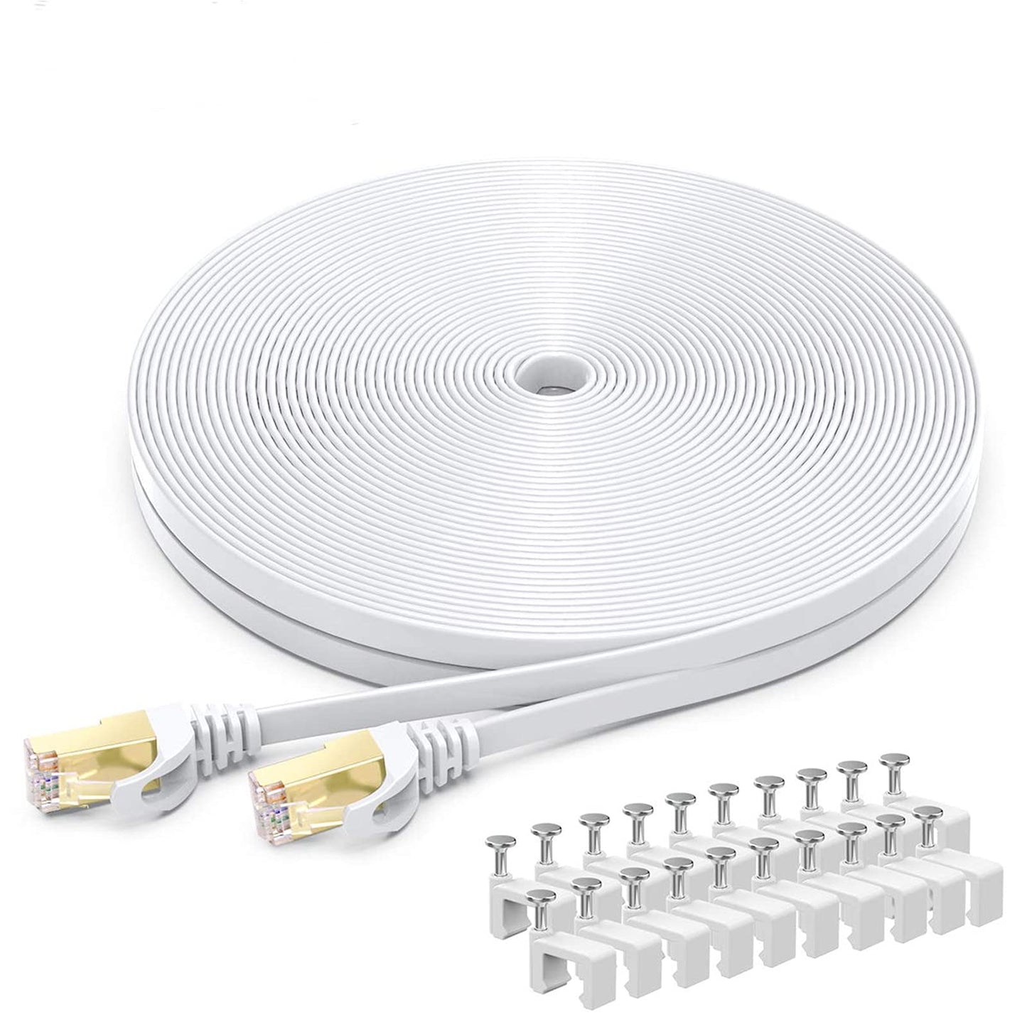 BUSOHE CAT8 Ethernet Cable 100ft, High Speed Flat Internet Computer Patch Cord, 40Gbps 2000Mhz Faster Than Cat7/Cat6/Cat5, RJ45 Flat Cable Shielded in Wall, Indoor/Outdoor