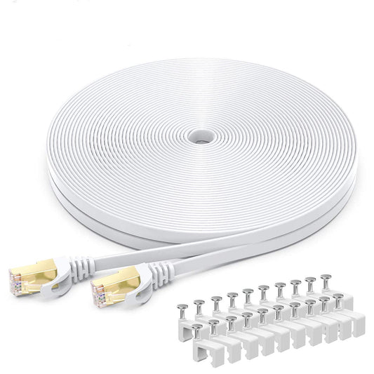 BUSOHE CAT8 Ethernet Cable 100ft, High Speed Flat Internet Computer Patch Cord, 40Gbps 2000Mhz Faster Than Cat7/Cat6/Cat5, RJ45 Flat Cable Shielded in Wall, Indoor/Outdoor