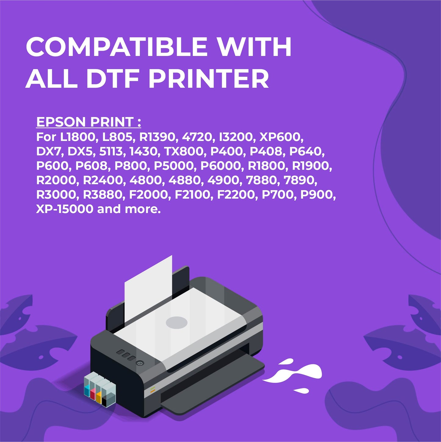 Enlite Premium DTF White Ink for DTF Heat Transfer Film Printing, Used for Epson Printhead L1800 L805 R1390 4720 I3200 XP600 DX7 DX5 5113, Great Fluency, Whiteness and Covering Rate, 16.9oz