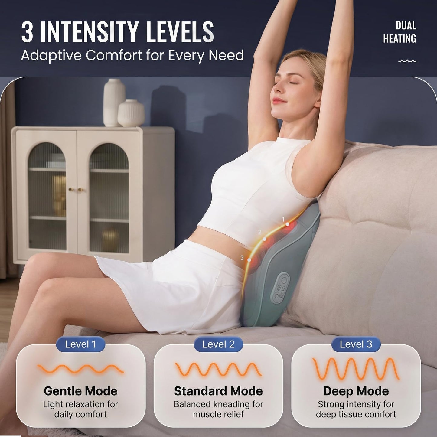 Athloot Back & Neck Massager with Heat for Pain Relief, 3D Kneading Massage Cushion, 3 Intensity & 3 Heat Levels, 15/20/30 Min Auto-Off, Ergonomic Lumbar Support for Chair/Home/Car