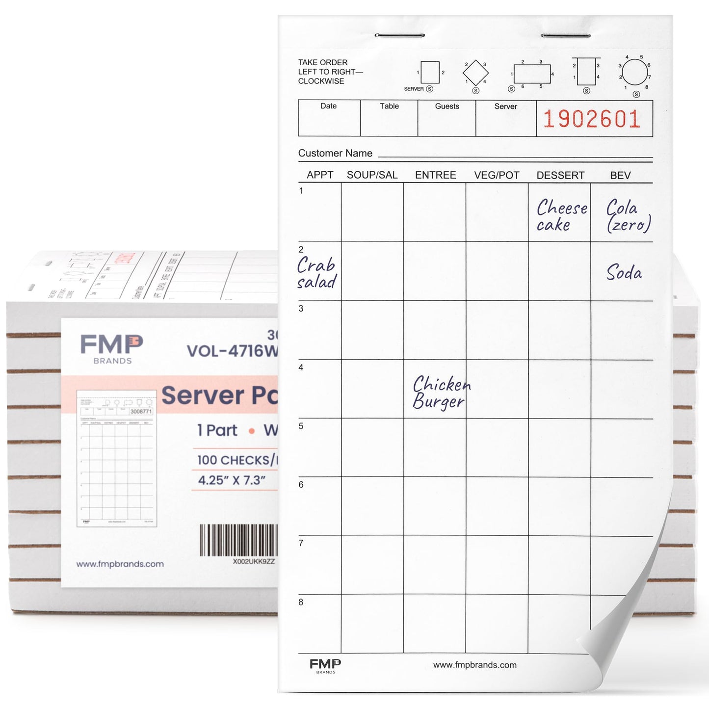 FMP Brands Server Note Pads Paper, Guest Check Books, Total 2000 Sheets, 20 Pads, 100 Sheets/Pad, Guest Check Pads, Order Pads for Servers, Waitress Notepads for Restaurant, Bar, Cafe, Diners