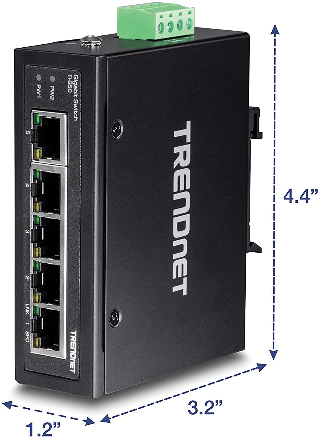 TRENDnet 5-Port Hardened Industrial Gigabit DIN-Rail Switch, 10 Gbps Switching Capacity, IP30 Rated Network Switch (-40 to 167 ºF), DIN-Rail & Wall Mounts Included, Lifetime Protection, Black, TI-G50