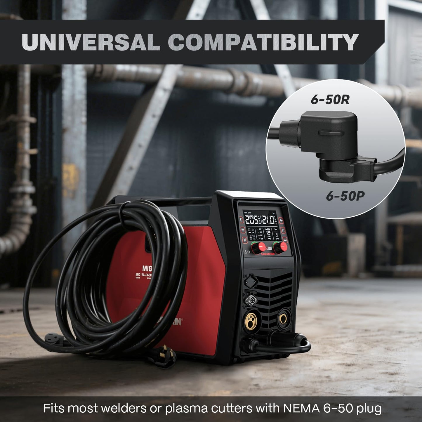 ARCCAPTAIN 40Amp 20ft Welder Extension Cord 8 AWG with Authorized Safety, 250V NEMA 6-50 Heat-Resistant Welding Cord 3 Prong for MIG/TIG/MMA Welder, Plasma Cutter