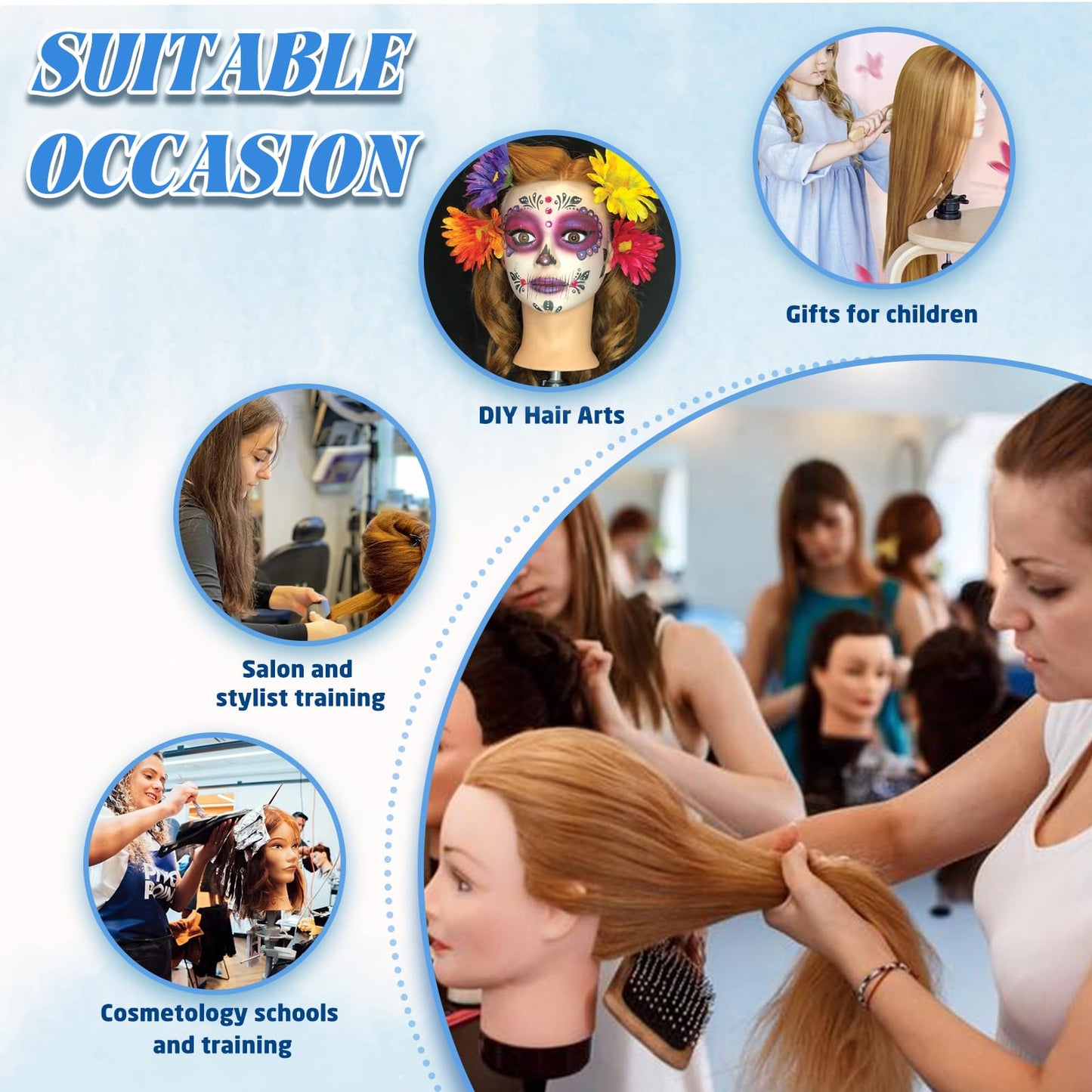 Firstwon Mannequin Head Human Hair- Cosmetology Manikin Doll Head with 80% Real Hair for Hairdresser Practice Styling Braiding & Free Clamp Holder (Color #27）