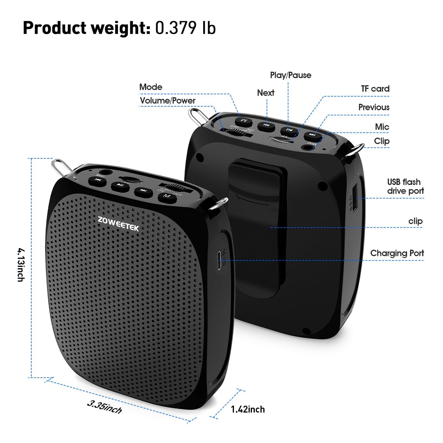 ZOWEETEK Voice Amplifier with Lavalier Wireless Microphone for Teacher Teacher Microphone with Speaker, Wireless Clip-on Microphone System for Speech, Meeting, Classroom, Yoga, Mini Megaphone, 2026