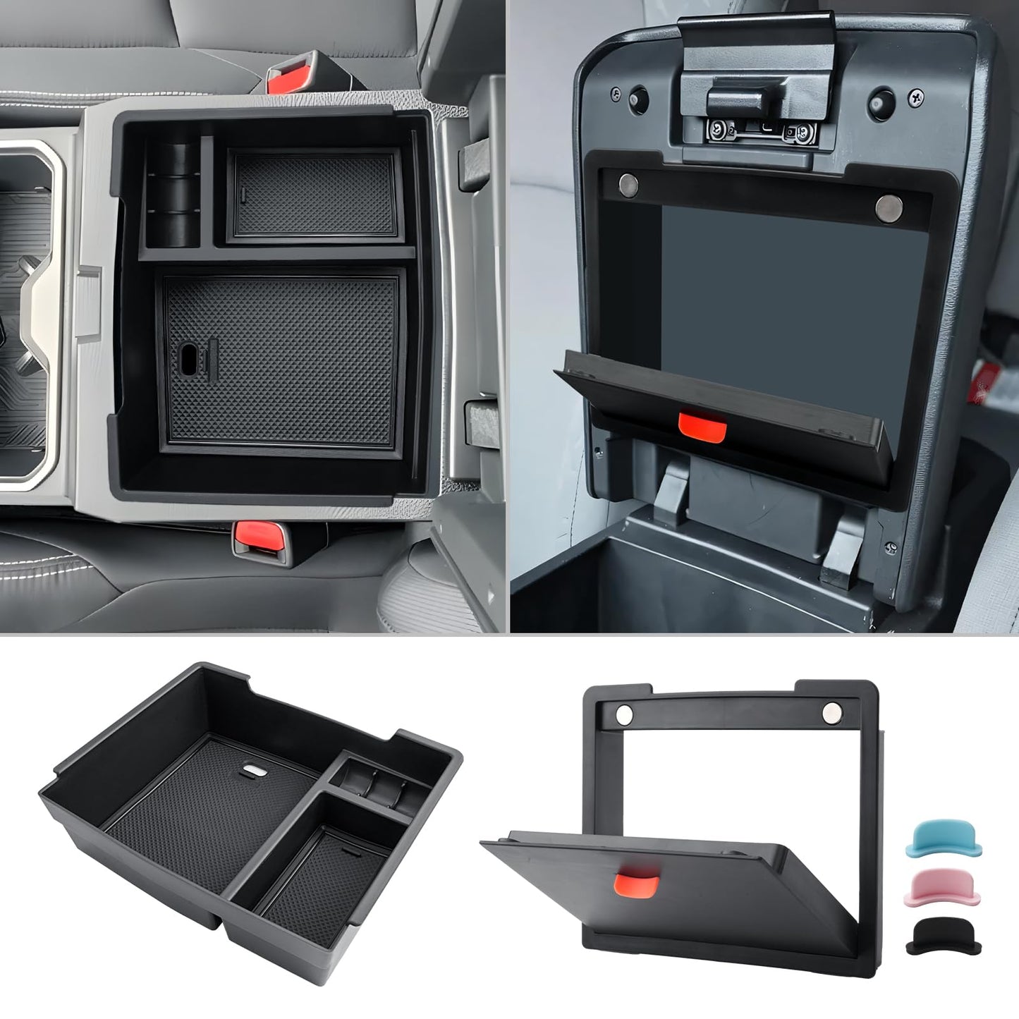 CDEFG 2Pcs for 2024 2025 2026 Toyota Tacoma Center Console Organizer Tray for Toyota 2024 2025 2026 Tacoma Accessories Middle Console Organizer Armrest Compartment Storage Box