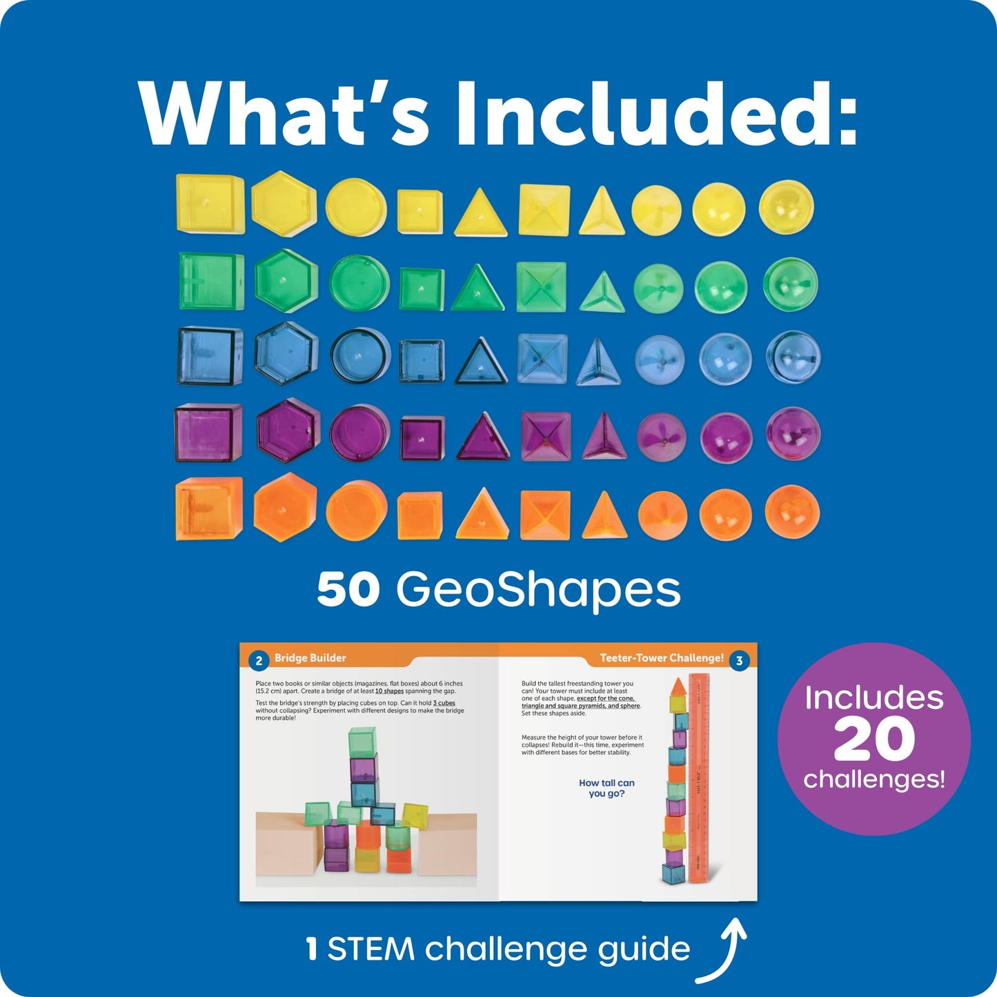 Learning Resources STEM Explorers GeoShape Challenge - 3D Geometry School Shapes, Montessor Math Manipulatives, Critical Thinking, STEM Homeschool, Classroom Must Haves, Teacher Supplies