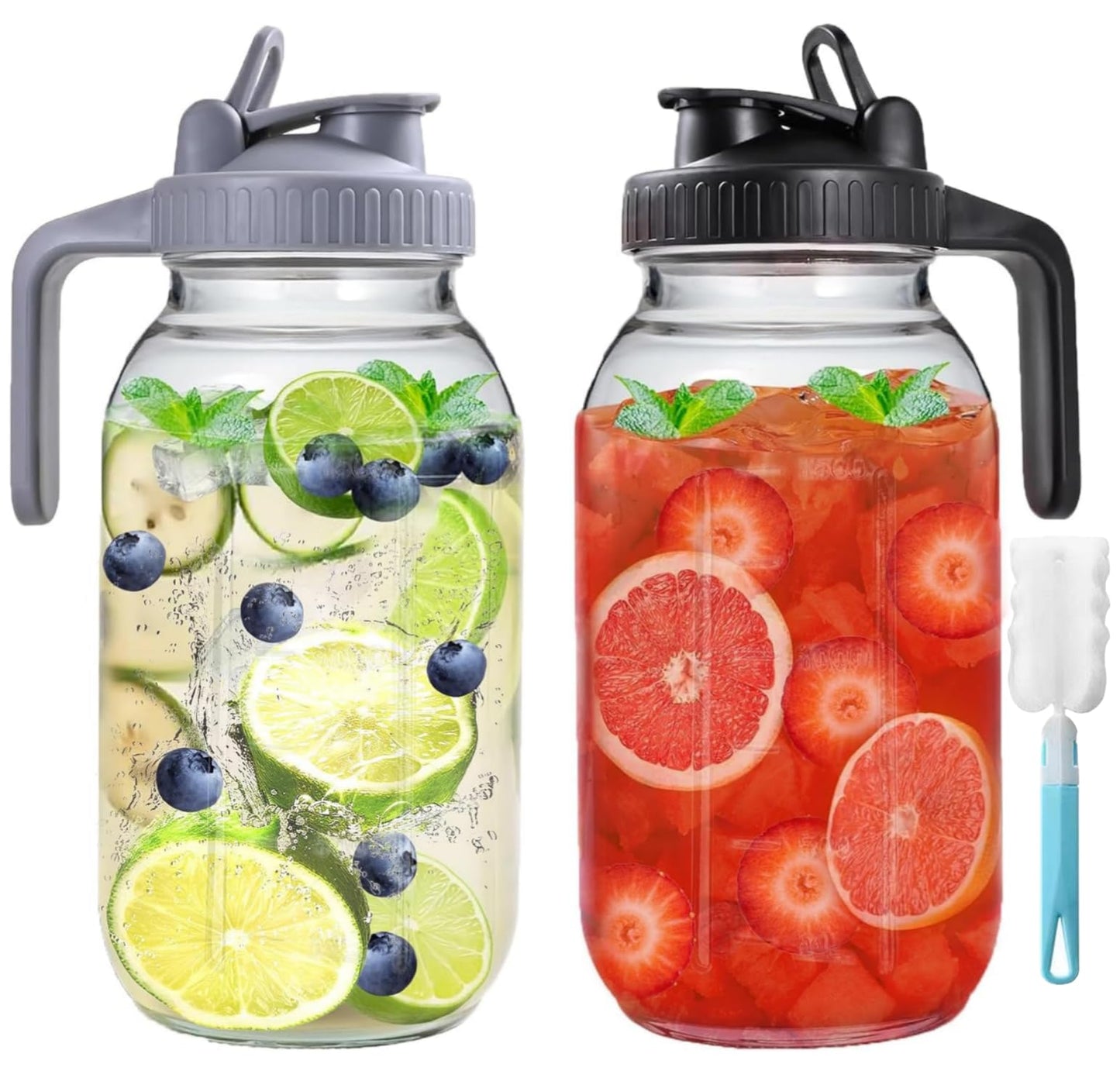 2 Pack 64 oz Glass Pitcher with Lid, Mason Jar Pitcher, 2 Quart Breast Milk Pitcher Jug Leak-Proof Airtight Sun Tea Jar, Glass Pitcher, Sun Tea Pitcher for Ice Tea, Cold Brew Coffee, Breast Juices