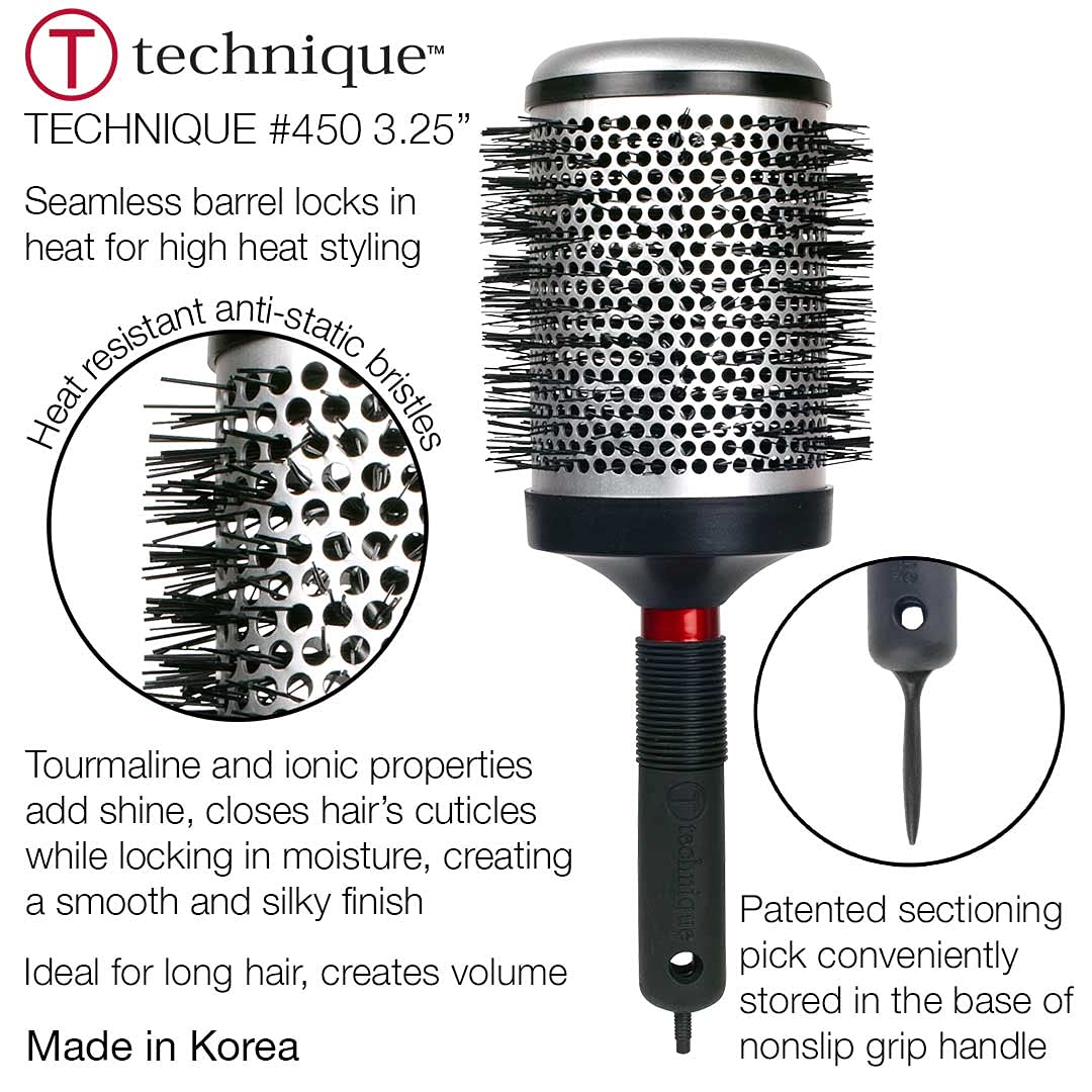 Cricket Technique Thermal Hair Brush #450 3.25” Curling, and Styling – Heat-Retaining Barrel with Anti-Static Tourmaline Bristles, Round Thermal Brush, Ideal for All Hair Types