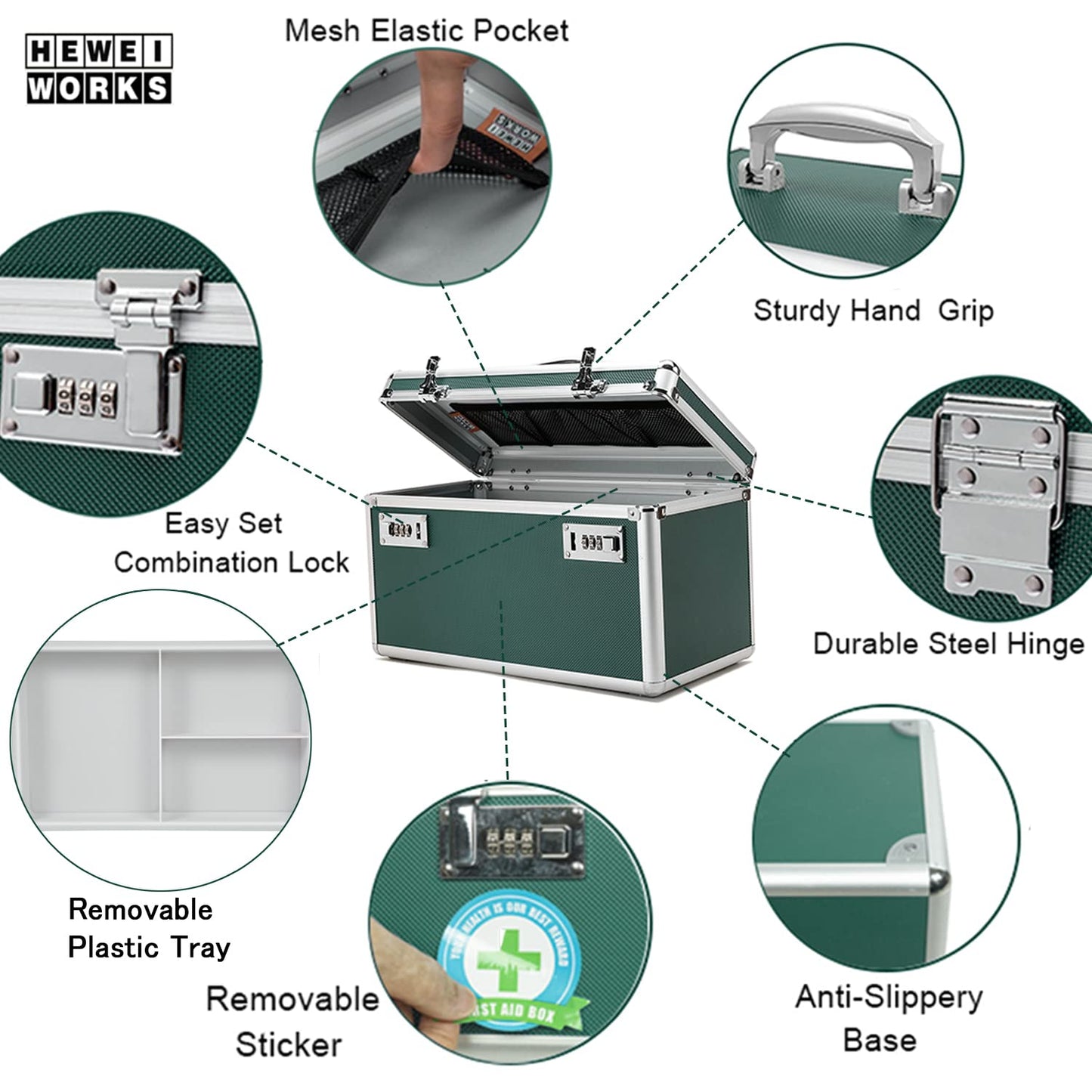 Large capacity Locking Box, Lockable Medication Box with Portable Storage Case, 38x 22x 24cm, Childproof Medicine Lock Organizer, Locked Empty First Aid Storage Case (GREEN)