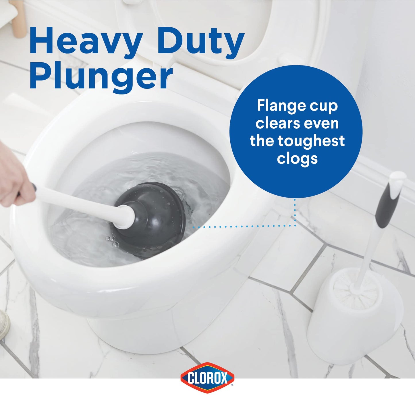 Clorox Toilet Bowl Brush & Plunger Combo Set with Storage Caddy, Set of 2 - Toilet Plunger for Bathroom, Bathroom Organizer & Storage, Bathroom Accessories, Toilet Unclogger, Long Handled Toilet Brush