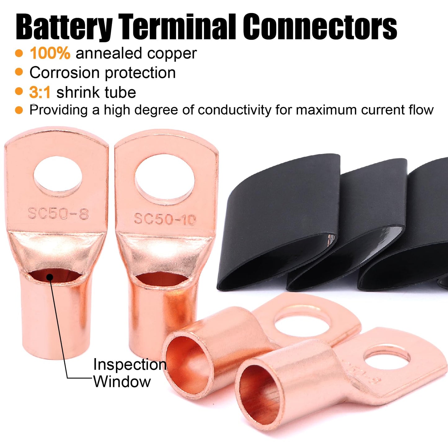 AWG 1/0 Gauge Wire (20 Feet Black+20 Feet Red) Copper Clad Aluminum CCA - Primary Automotive Wire Power/Ground, Lugs Terminal Connectors,20PCS Heat Shrink Tubing