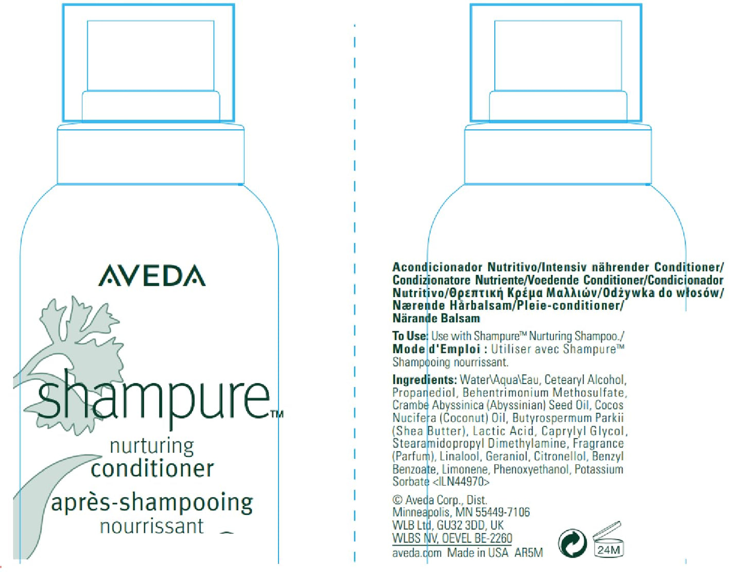 Aveda Shampure Nurturing Conditioner for Fine to Medium Hair | Lightweight Conditioner | 98% Naturally Derived* | Calming Aroma of Lavender & Ylang Ylang, 1000ml
