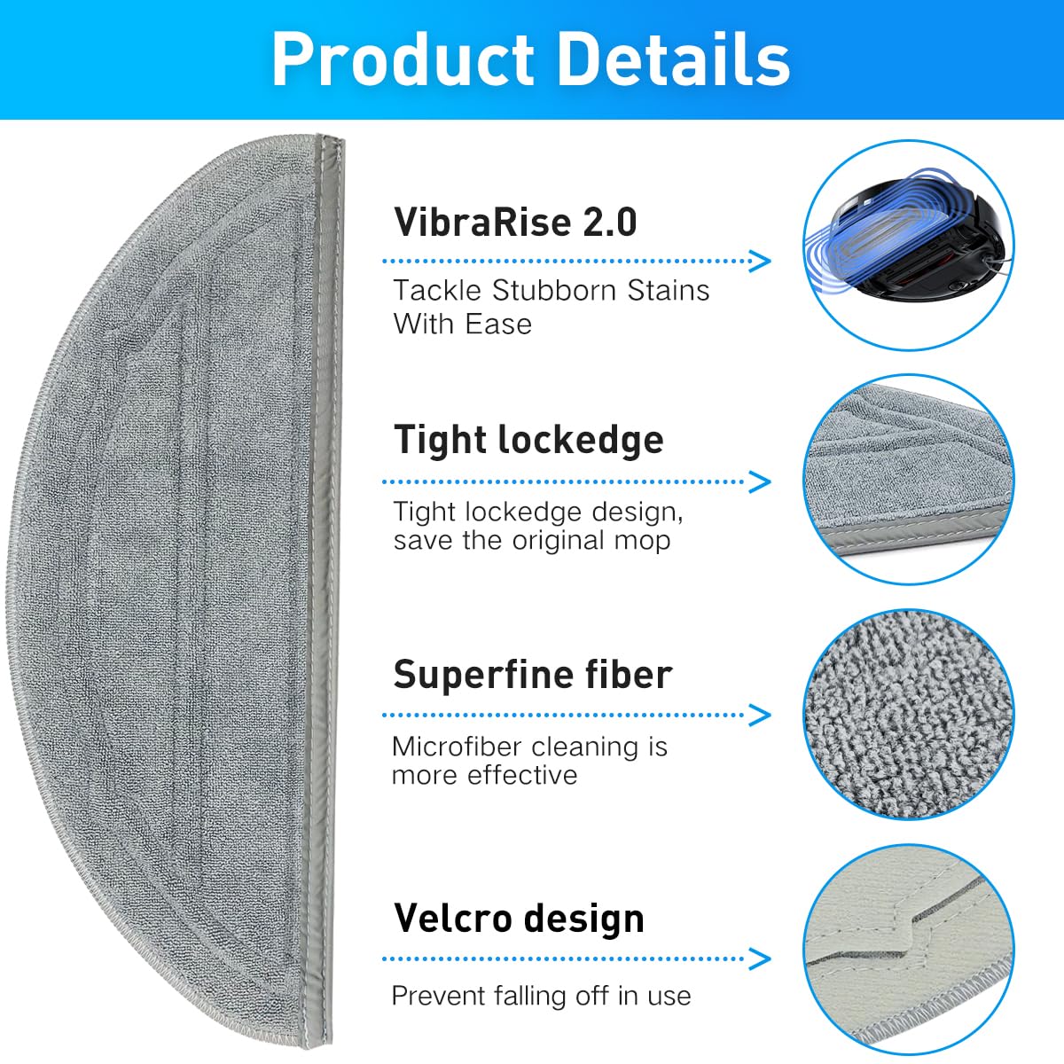 Home Times Vacuum Mop Replacement Pads for Roborock T7S T7S Plus S7/S7MaxV,S7 MaxV Plus Reusable Hard Floor Cloth Expert Wet Replacement Microfiber Soft Pad (4) …