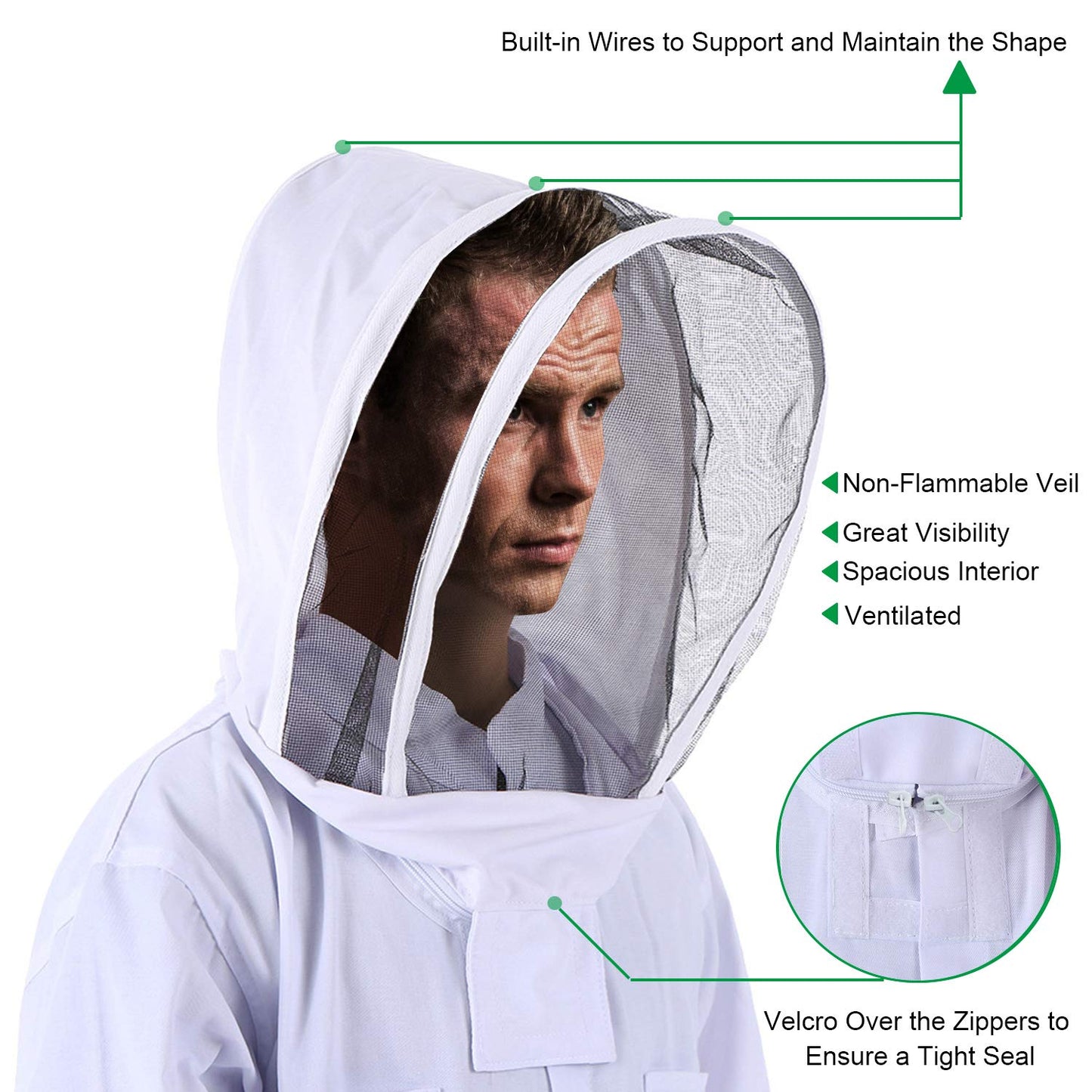 Beekeeping Suit Apiarist Beekeeping Jacket w/Sheepskin Gloves & Ventilated Fencing Veil Hood Professional Beekeeper Suit Outfit Total Protection for Backyard Professional and Beginner Beekeepers-XXL