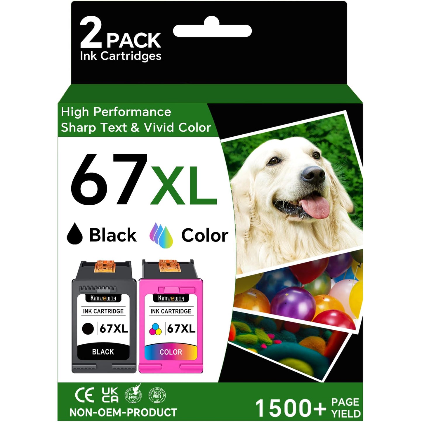 67XL Ink Cartridges Replacements for HP 67 Ink Cartridges Black Color Combo Pack Compatible with Deskjet 2855e 4255e 2700 2755e 2734e 2842e Envy 6455e 6055 6055e 6000 Printer (2 Pack)
