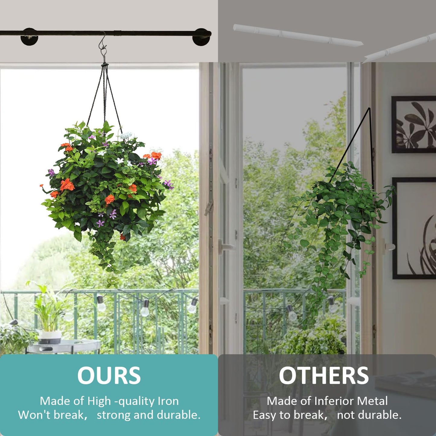 Longzhuo Hanging Planters for Indoor Plants, Metal Wall Mount Hanging Rod, Window Shelf Holder for Ceiling, Black