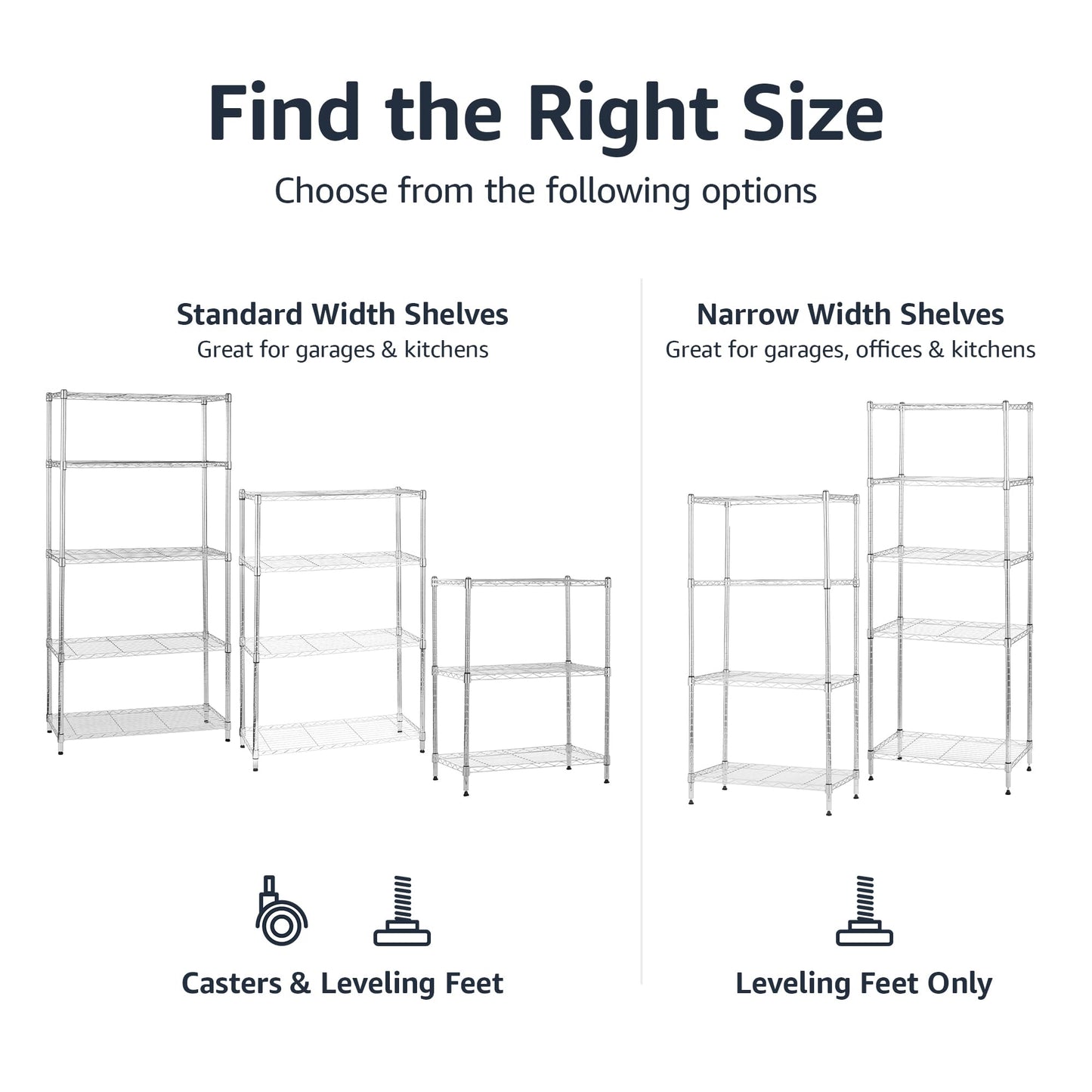 Amazon Basics 4-Shelf Adjustable Steel Storage Unit, 200 lb Capacity per Shelf, 34.04 cm D x 58.93 cm W x 121.92 cm H, Chrome