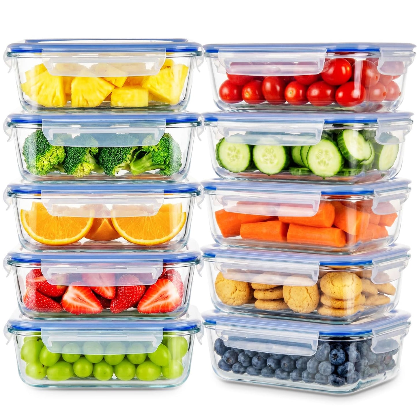 Stelive 10 Pack 1040ML Glass Food Storage Containers, Glass Meal Prep Containers, Airtight Lunch Bento Box with Leakproof Lids for Kitchen Storage & Organisation, for Microwave, Oven & Freezer