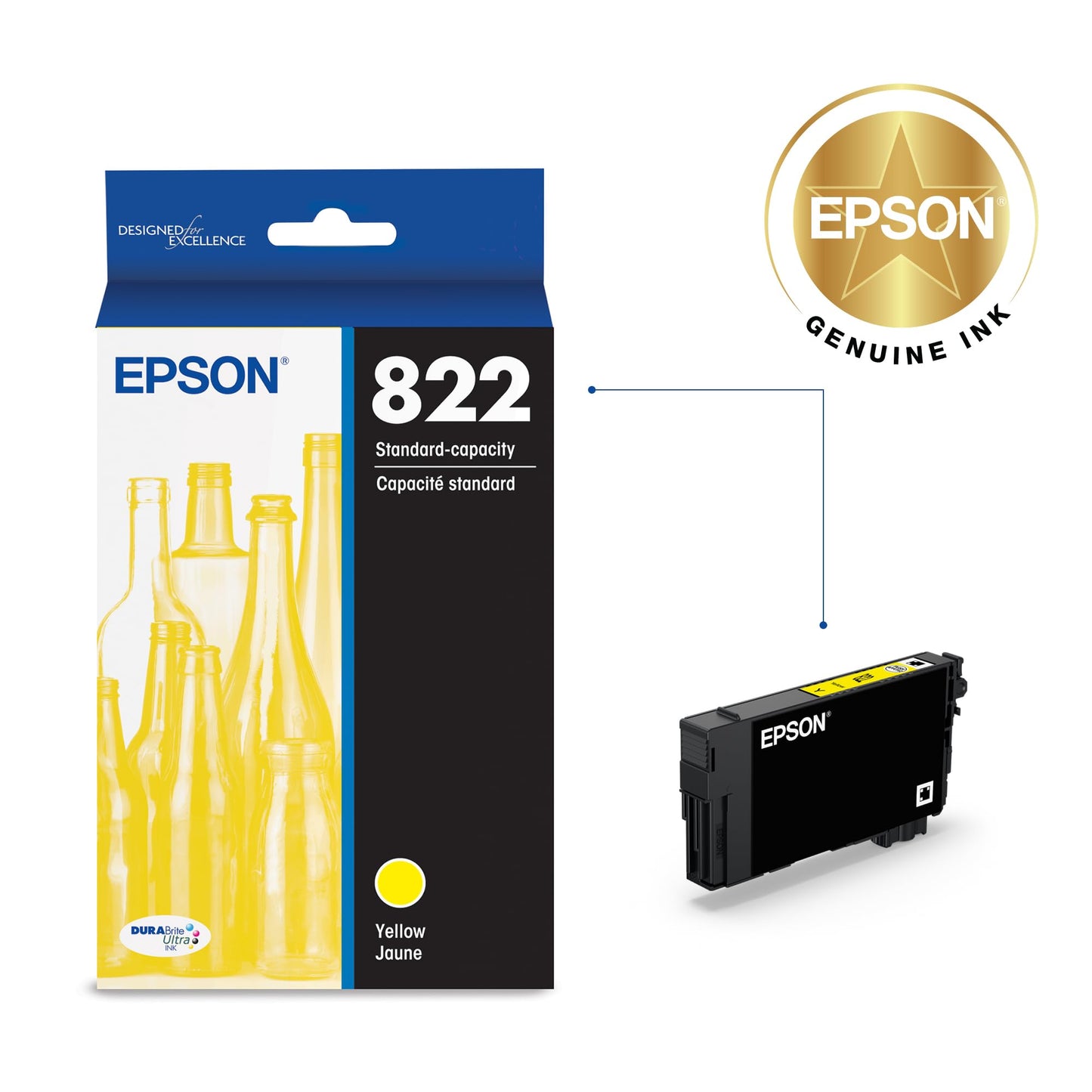 EPSON 822 DURABrite Ultra Ink High Capacity Cyan Cartridge (T822XL220-S) Works with WorkForce Pro WF-3820,3823, 4820, 4830, 4833, 4834