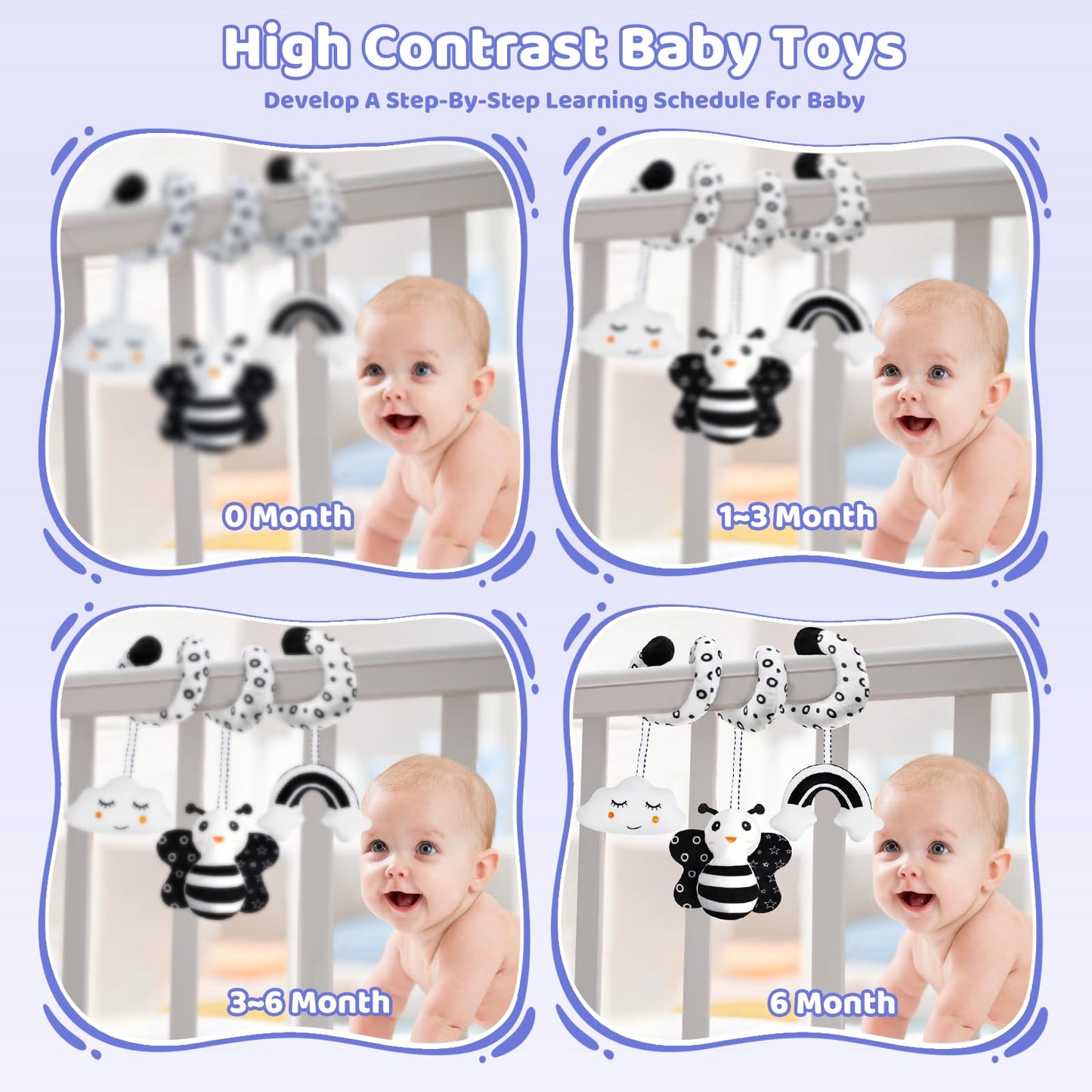 Black and White Sensory Toys for Babies,Montessori Toys for Babies,High Contrast Baby Toys for Toddlers Kids Early Learning Newborn Brain Development Toys Baby Gifts