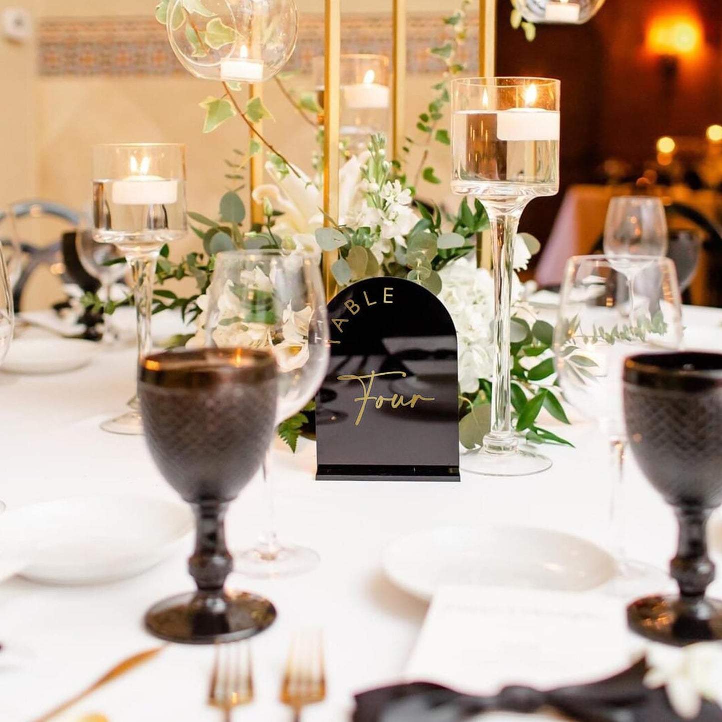 Black Arch Wedding Table Numbers 1-20 with Stands, 5x7 Inch Black Arch Acrylic Sign with Gold Letters, Acrylic Table Numbers Black and Gold for Wedding Reception Table Centerpiece Decoration (Black
