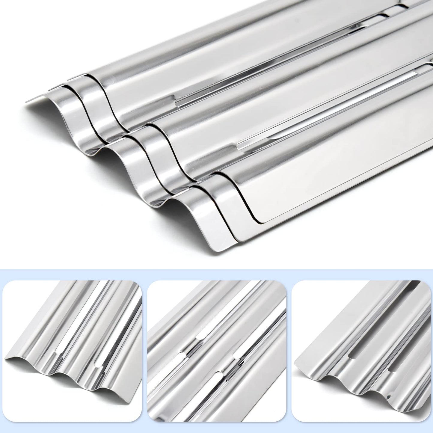 Criditpid BBQ Heat Sear Plate Replacement for Napoleon LEX, Legend, Mirage, Lifestyle Series of 485, 605, 730 Models, 16 1/2 x 6” Stainless Steel Heat Shield Flame Tamer, 3-Pack.