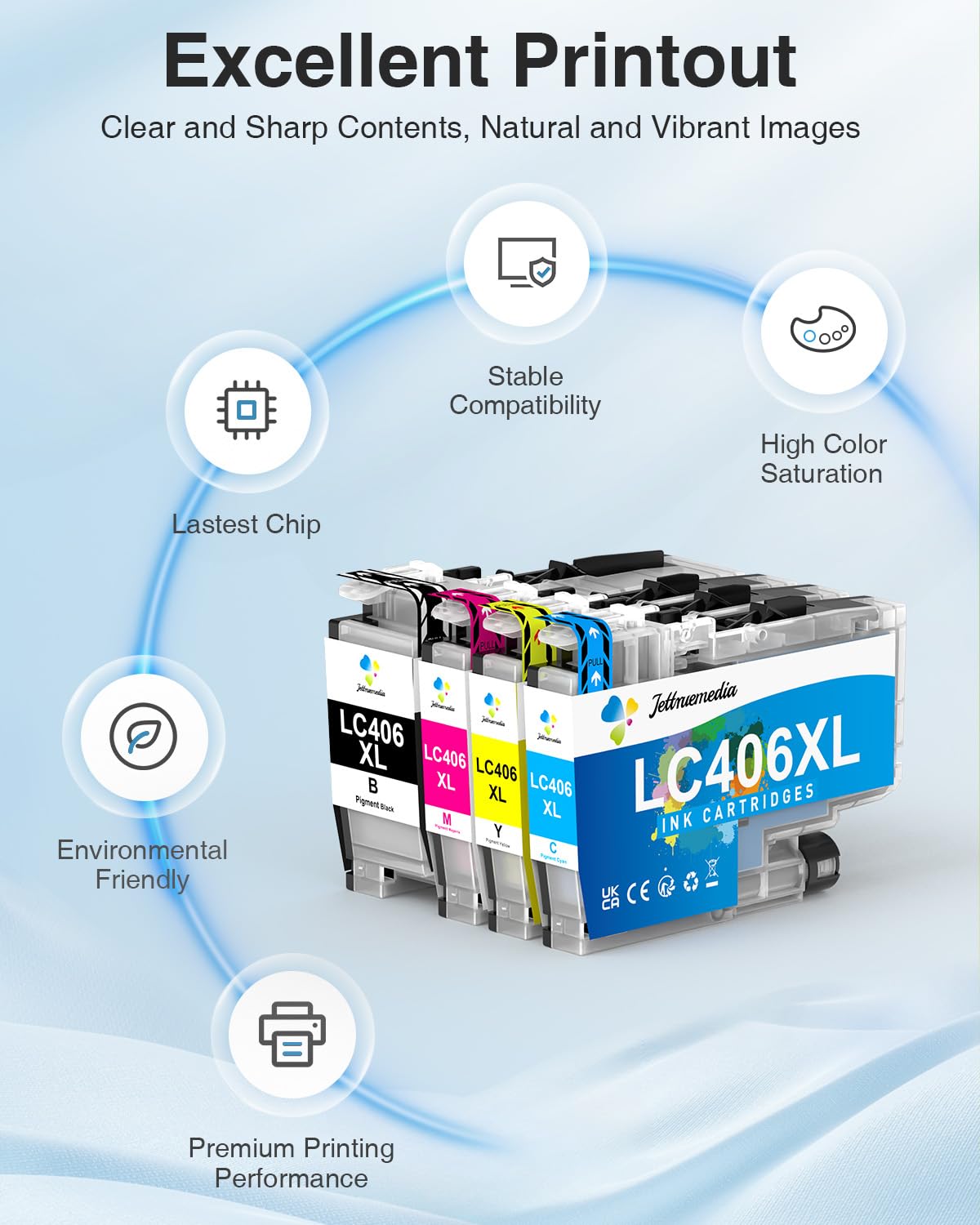 LC406XL Ink Cartridges Compatible with Brother LC406XL LC 406 XL High Yield Work with Brother MFC-J4335DW MFC-J4535DW MFC-J5855DW MFC-J6955DW MFC-J6555DW Printer (4 Pack, Black, Cyan, Magenta, Yellow)