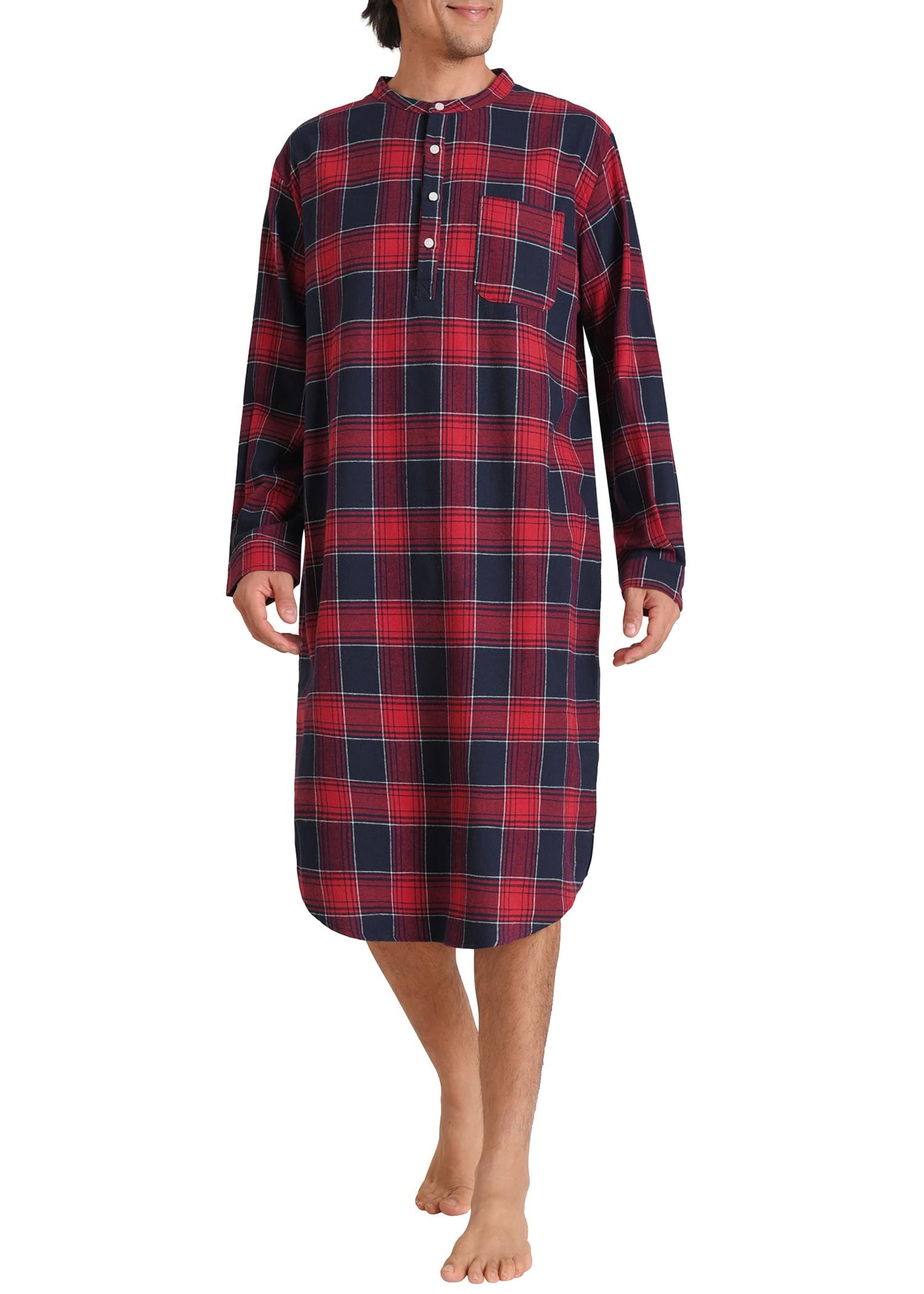 Latuza Men's Long Sleeves Cotton Flannel Nightshirt Nightgown, Red, X-Large