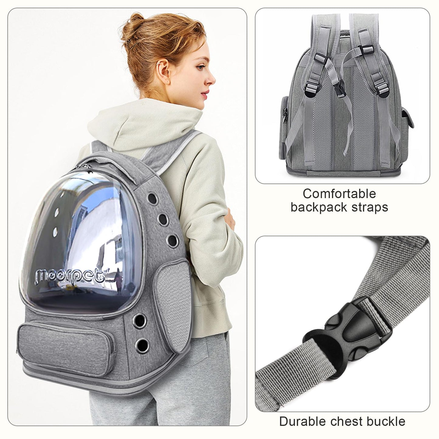 Cat Backpack Carrier, Breathable Carrier Backpack Large Space Bubble Backpack for Kitty Small Dog, Foldable Airline Approved Cat Backpack, Transparent Cat Travel Backpack Up to 20 lbs (Grey)