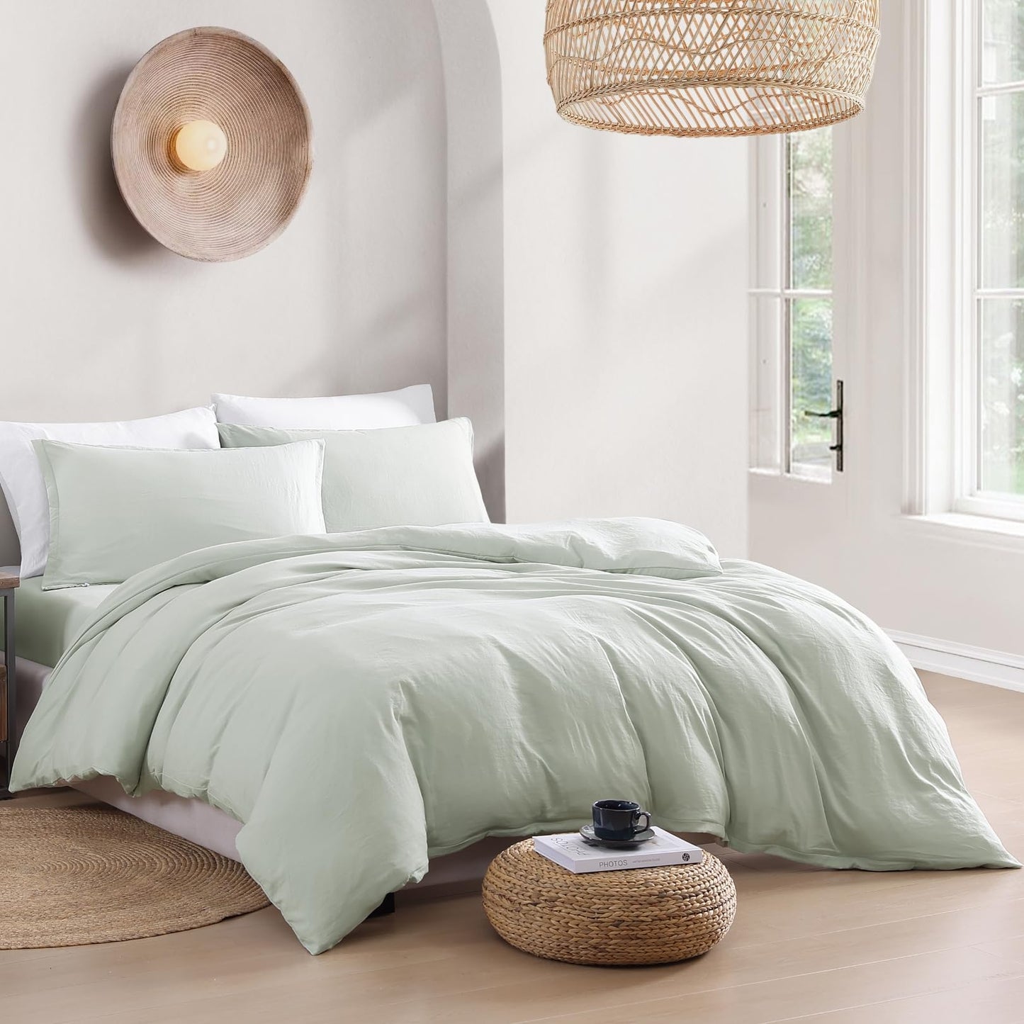 LANE LINEN Queen Duvet Cover Set 3 Piece - Prewashed Soft Brushed Microfiber Bedding with Zipper - Includes Duvet Cover & 2 Shams - Mineral