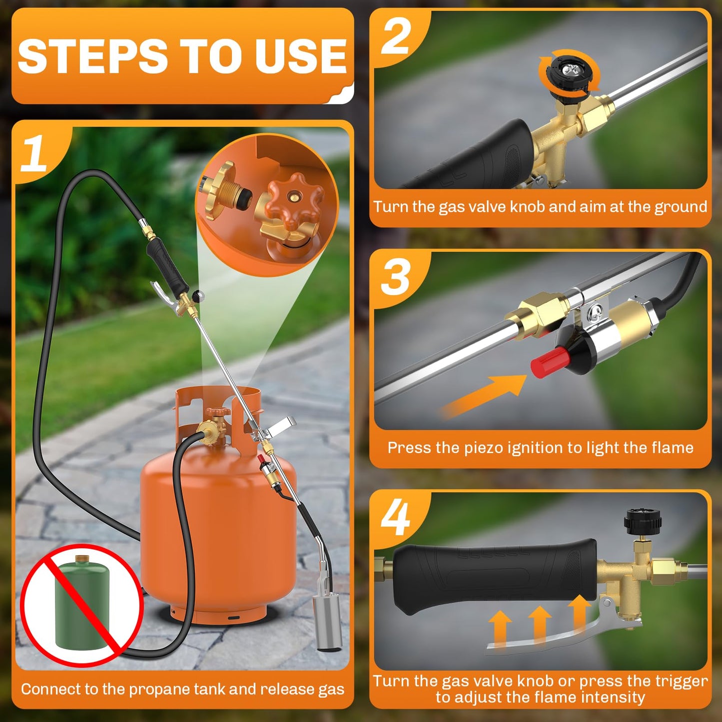 WELLUCK Torch Weed Burner, Weed Torch Weeder with 11.5FT Hose for Weeding, Barbecue, Asphalt, Snow Melting