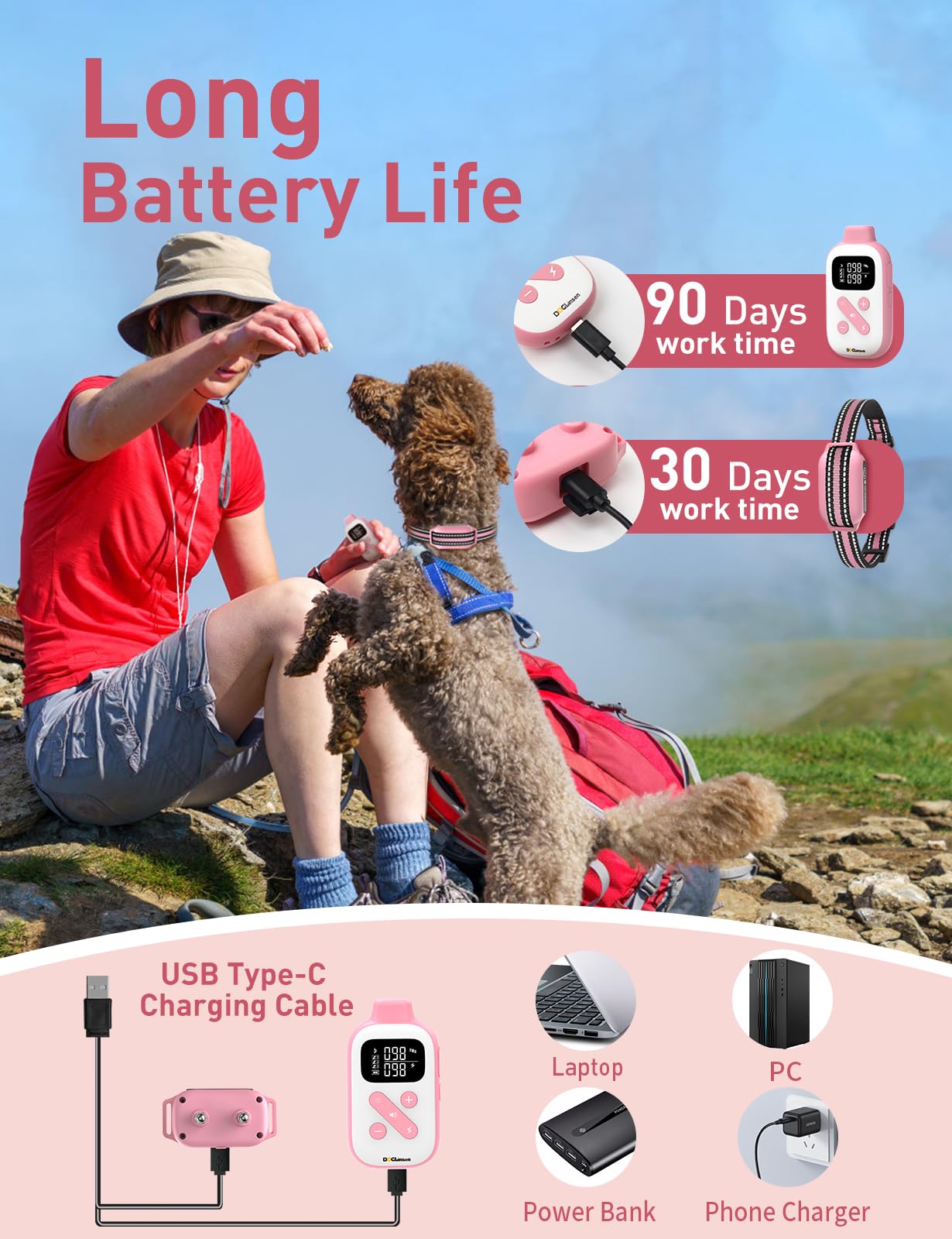 DOGLinsen No Shock Dog Training Collar with Remote 2800Ft, Vibrating Dog Collar No Shock, Vibration Collar for Small Medium Large Dogs - No Prongs (Pink)