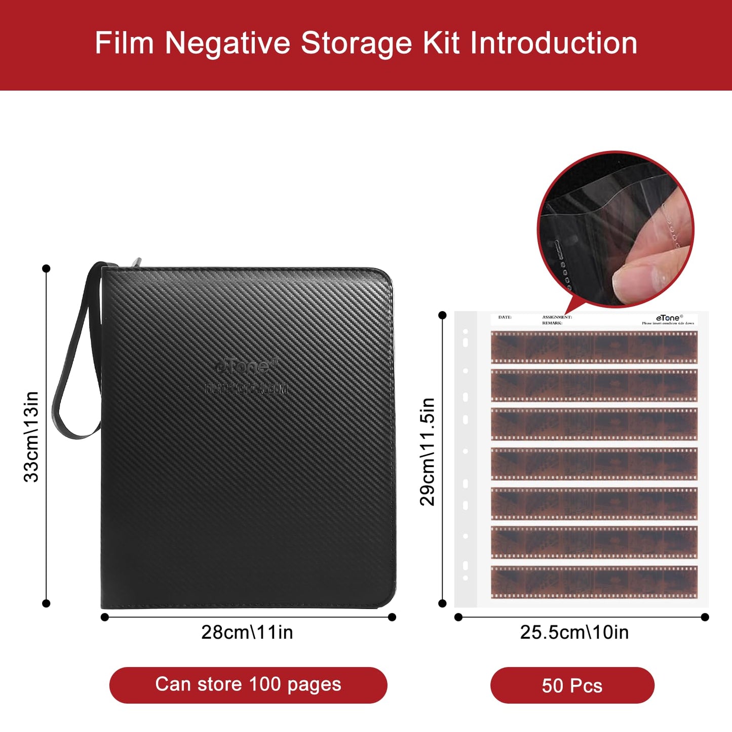 eTone 50 PCS 135 35mm Film Negative Page Preservers Sleeves,Acid-Free Storage Kit with Film Binder Box