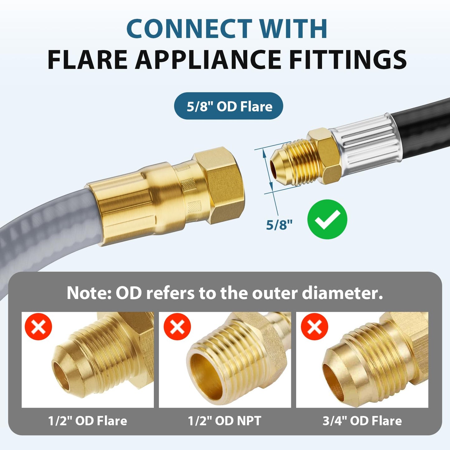 Rushare 36 FT 3/8" ID Natural Gas Hose with Quick Connect Fittings, Low Pressure LPG Hose for Weber, Char-Broil, Pizza Oven, Patio Heater and More
