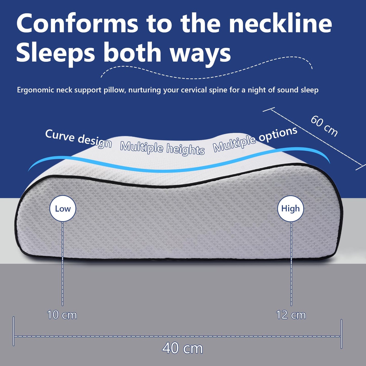 Natural Latex Pillow for Sleeping, Ergonomic Cervical Pillow for Neck Support, 90% Latex Core with Breathable Removable Washable Cover, Contour Bed Pillow for Side & Back Sleepers (White 40 * 60cm)