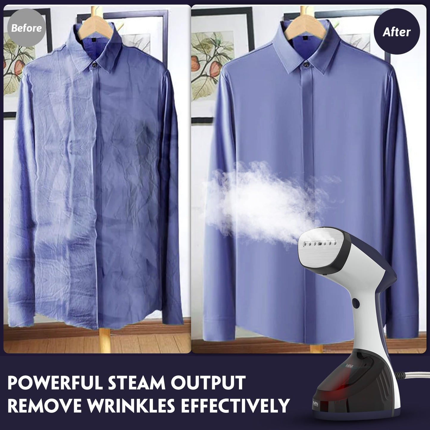 URPOWER Steamer for Clothes 300ML Clothes Steamer Handheld 15-Second Fast Heat-up 1500w Stainless Steel Plate Travel Steamer Portable Garment Steamer 2 in 1 Steamer & Iron Detachable Water Tank 120V