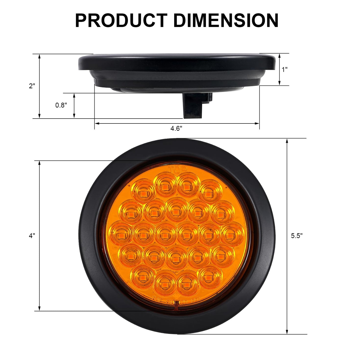 PVerandio 4Pcs 4 Inch LED Round Amber Strobe Lights 24 LED Trailer Tail Lights Amber 4" LED Strobe Light Stop Turn Tail Light Brake Lights for Trailer Truck Waterproof 10-30V