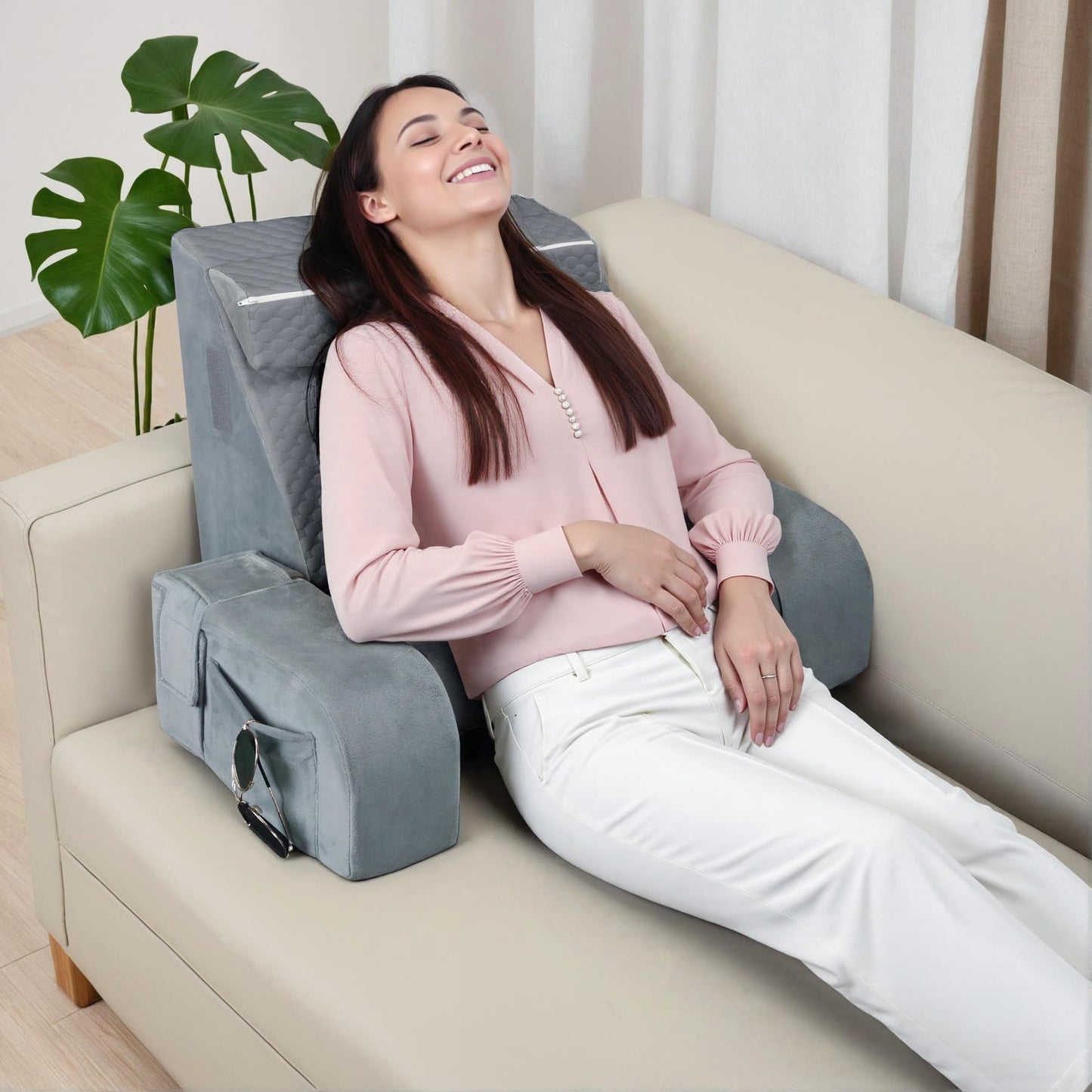 Comfort Reading Pillow for Bed, Adult Back Pillow with Arms - Soft but Firm Backrest for Sitting Up, Watching TV & Relaxing on Couch