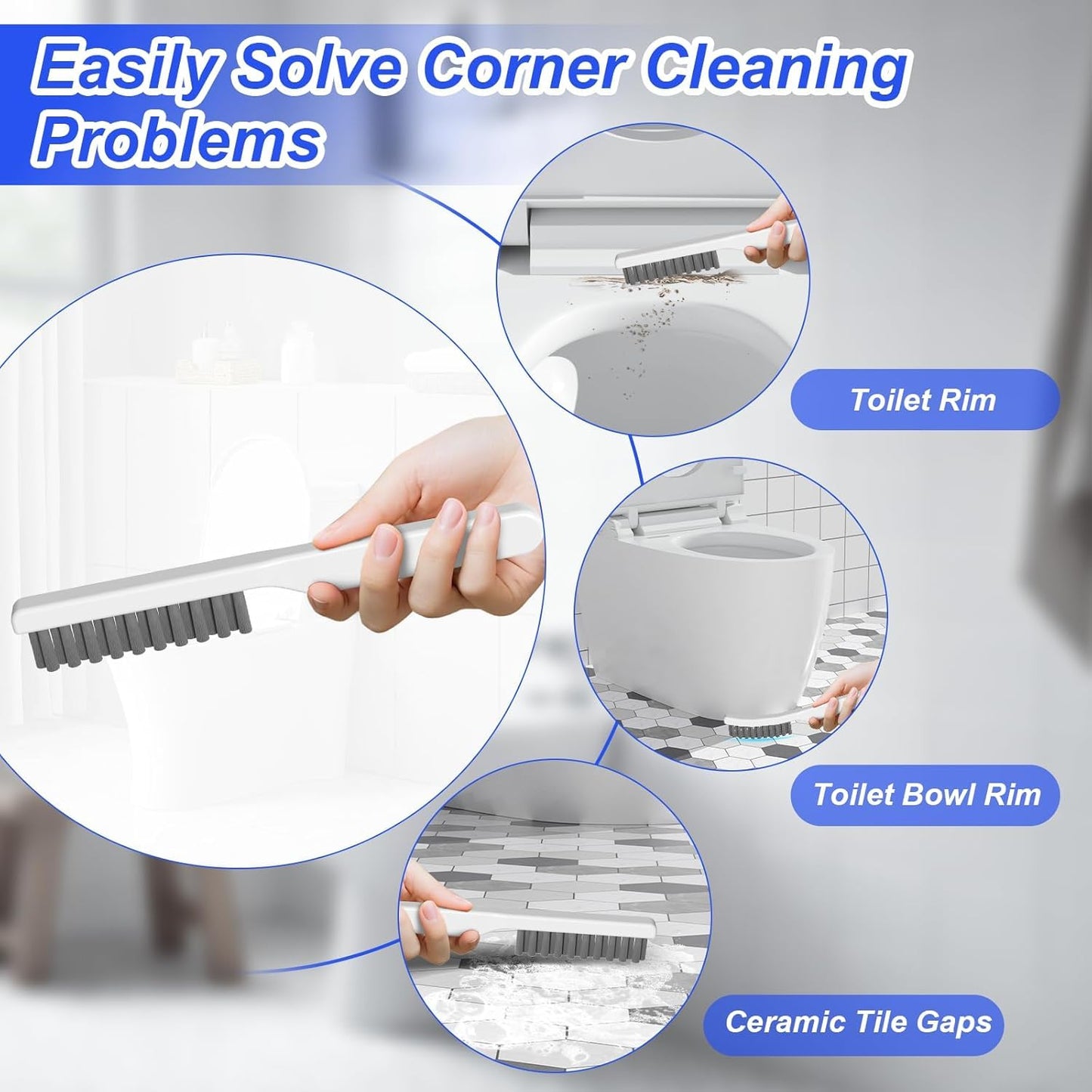 3 in 1 Toilet Brush and Plunger Set，Extended Handle Plunger,Heavy Duty Toilet Bowl Brush and Holder Hidden Toilet Plunger and Brush Set,Bathroom Cleaning Supplies (White)