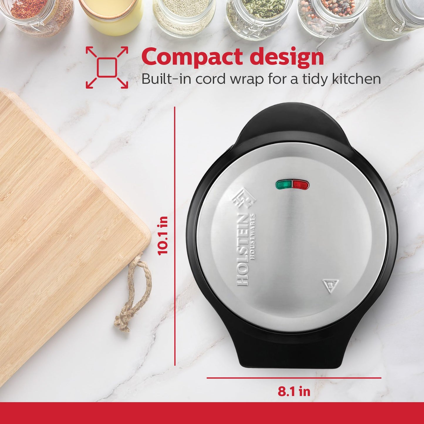 Holstein Housewares - Non-Stick Omelet & Frittata Maker, Black/Stainless Steel - Makes 2 Individual Portions Quick & Easy