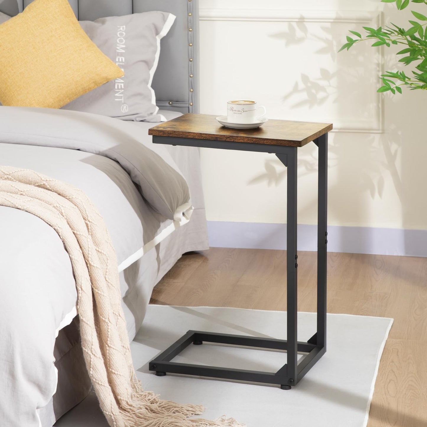 AMHANCIBLE C-Shaped End Table, Sturdy and Stable C Shaped Side Table for Couch, 23.2" High, Slide Under Couch Table for Sofa, Living Room, Bedroom, Small Space, Rustic Brown HET02CBR-1