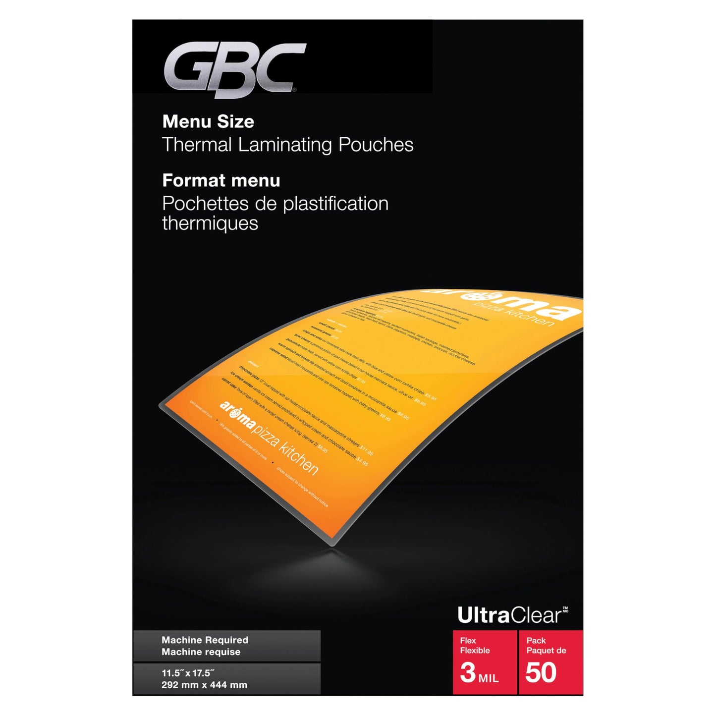 GBC UltraClear Thermal Laminating Pouches, 3 Mil, Menu Size, 11-1/2 x 17-1/2-Inch, 50 Per Pack, 1346550123