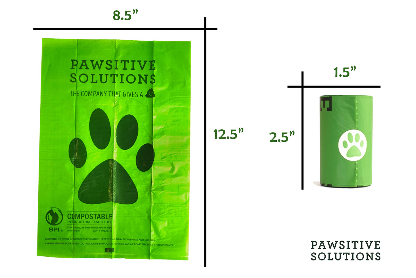 Pawsitive Solutions Eco-Friendly Compostable Extra Thick and Strong Unscented Doggy Poop Waste Bags - Easy Open BPI Certified (240 Bags)