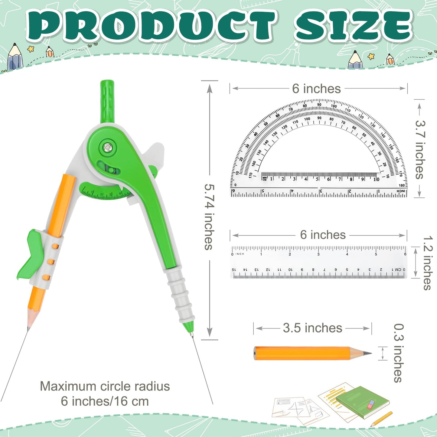 Zealor 72 Pack Math Compass & Protractor Geometry Math Plastic Ruler Set Drawing Compass with Pencils 6 Inch Plastic Protractor for Geometry Bulk for Classroom School Office Woodworking Art Drawing