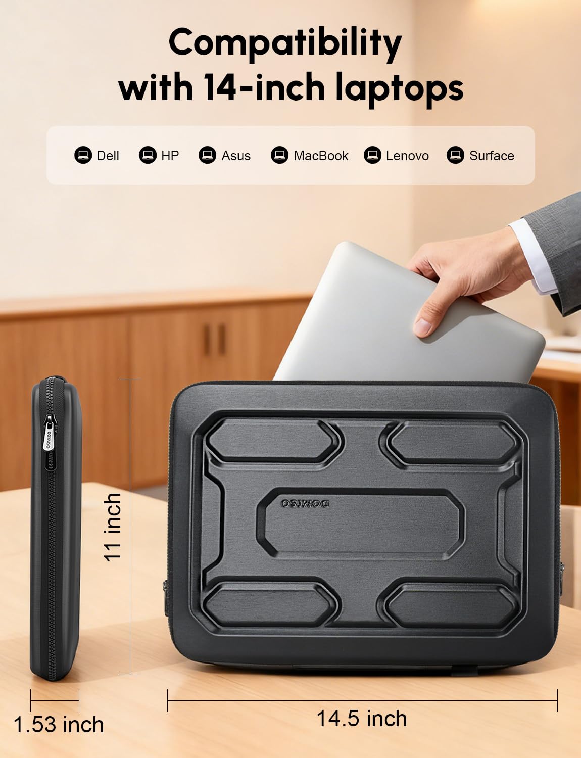 DOMISO 14 inch Laptop Sleeve Shoulder Bag Shockproof Waterproof Computer Bag EVA Protective Carrying Case Handbag for 14" ThinkPad E480/Yoga 920/13.5" Microsoft Surface Book/HP Pavilion 14 Stream 14