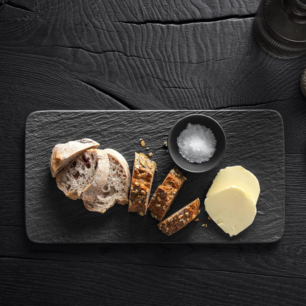 Villeroy & Boch 10-4239-2281 Manufacture Rock Rectangular Serving, Beautifully Shaped Presentation Plate Maoffrom Premium Porcelain, Dishwasher Safe, Black