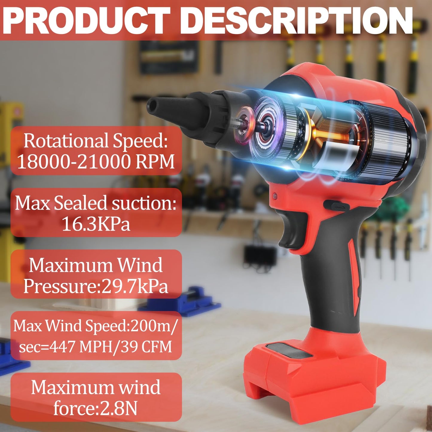 Compressed Air Duster for Milwaukee 18V Battery,Brushless HighSpeed Motor, Compressed Air Duster and Vacuum 2-in-1, High Volume Leaf Blower, 80,000 RPM, LED Lights, Multiple Variable Speeds