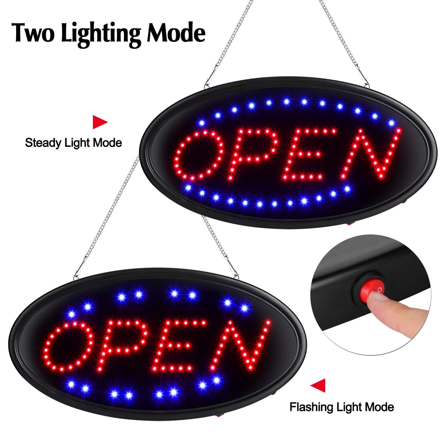 AGPTEK LED Open Sign 19x10inch LED Business Open Sign Advertisement Board Electric Display Sign, Two Modes Flashing & Steady Light, for Business, Walls, Window, Shop, bar